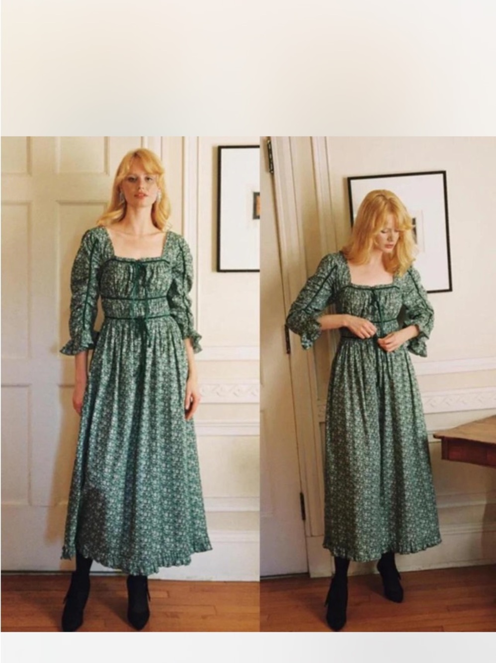 Christy Dawn Marissa Green Floral Maxi Dress with Square Neck